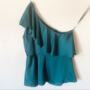Satin Emerald Green One shoulder blouse